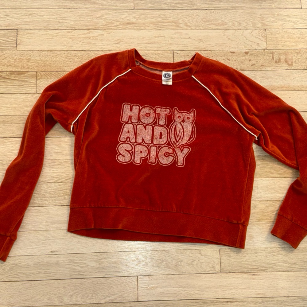 Rust colored 'Hot and Spicy' Hooters Graphic Sweatshirt